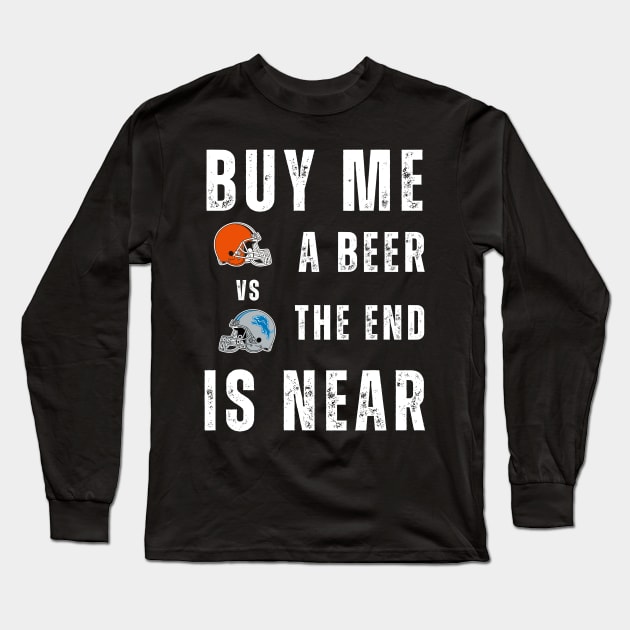 Funny Cleveland Browns Versus Detroit Lions Football Fans Long Sleeve T-Shirt by Little Duck Designs